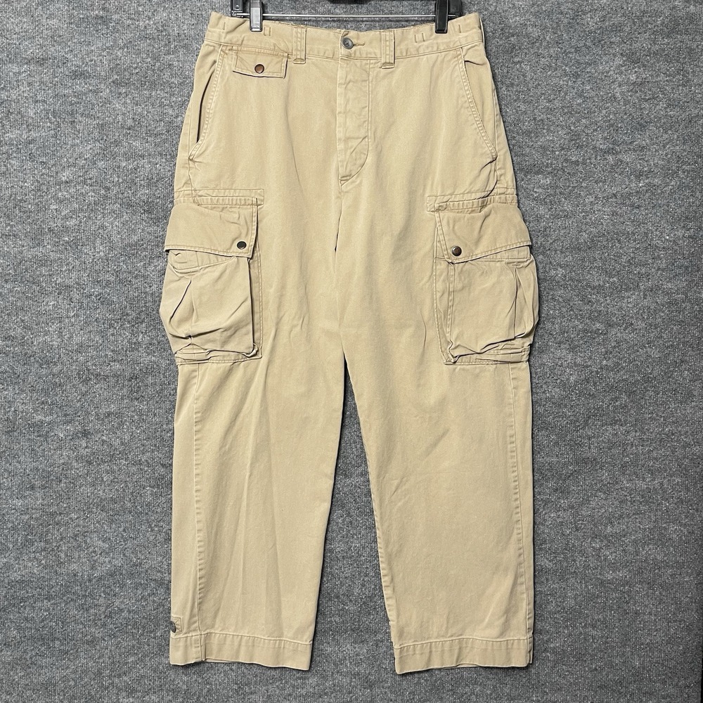 VTG‎ Polo Ralph Lauren Pants 34x30 Beige Baggy Paratrooper Military Button Fly